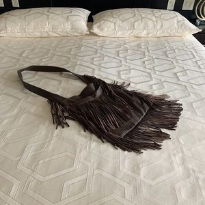 Kenneth Cole REACTION brown leather fringe bag.